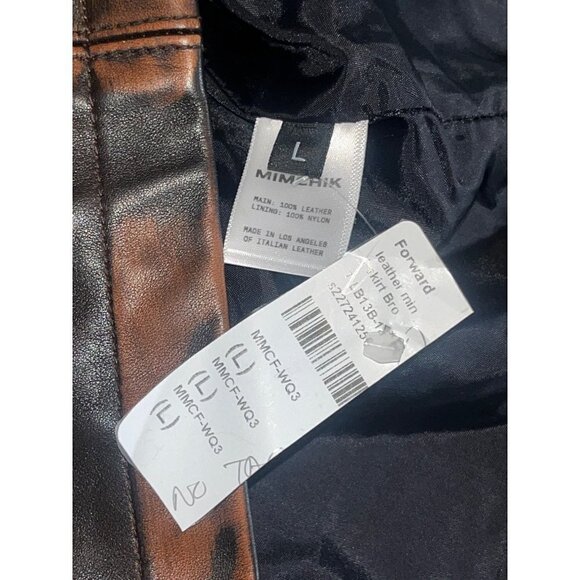 MIMCHIK Leather Mini Skirt in Brown Leather Large Womens Distressed - Picture 8 of 11